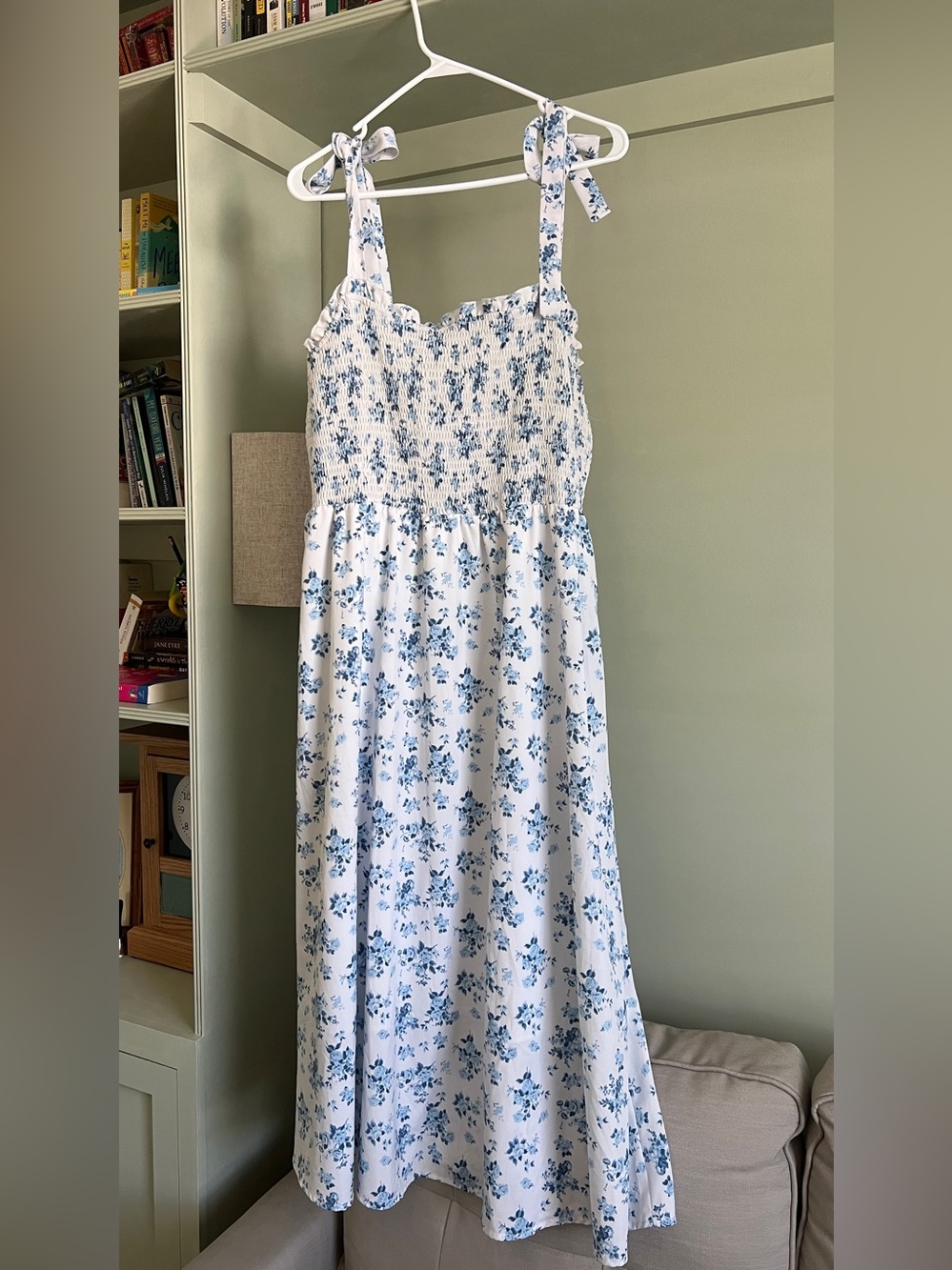 Blue Floral Tie-Shoulder Midi Sundress